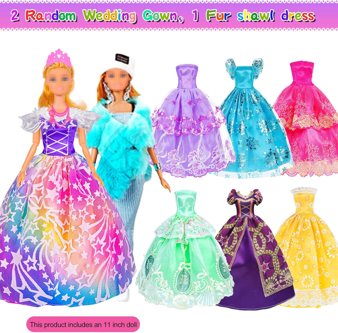 107pcs 11.5 Zoll Mädchen Puppe mit Kleidung Zubehör und Schrank, Gepäck, Schal mit Kleid, Prinzessin