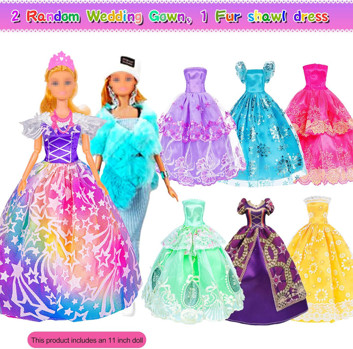 107pcs 11.5 Zoll Mädchen Puppe mit Kleidung Zubehör und Schrank, Gepäck, Schal mit Kleid, Prinzessin