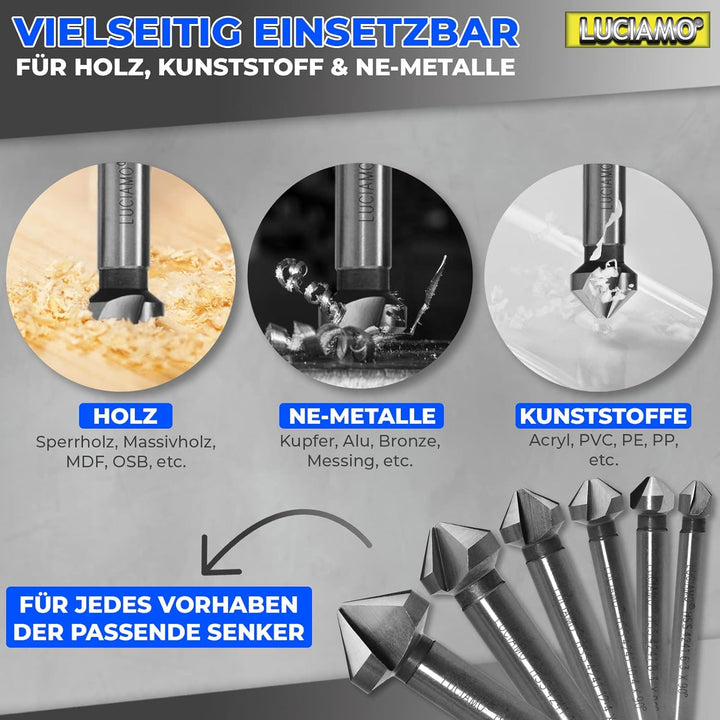LUCIAMO 6 Stück 90° Profi Senker Set HSS 4241 - für Holz, NE-Metall und Kunststoff - ein Muss für je