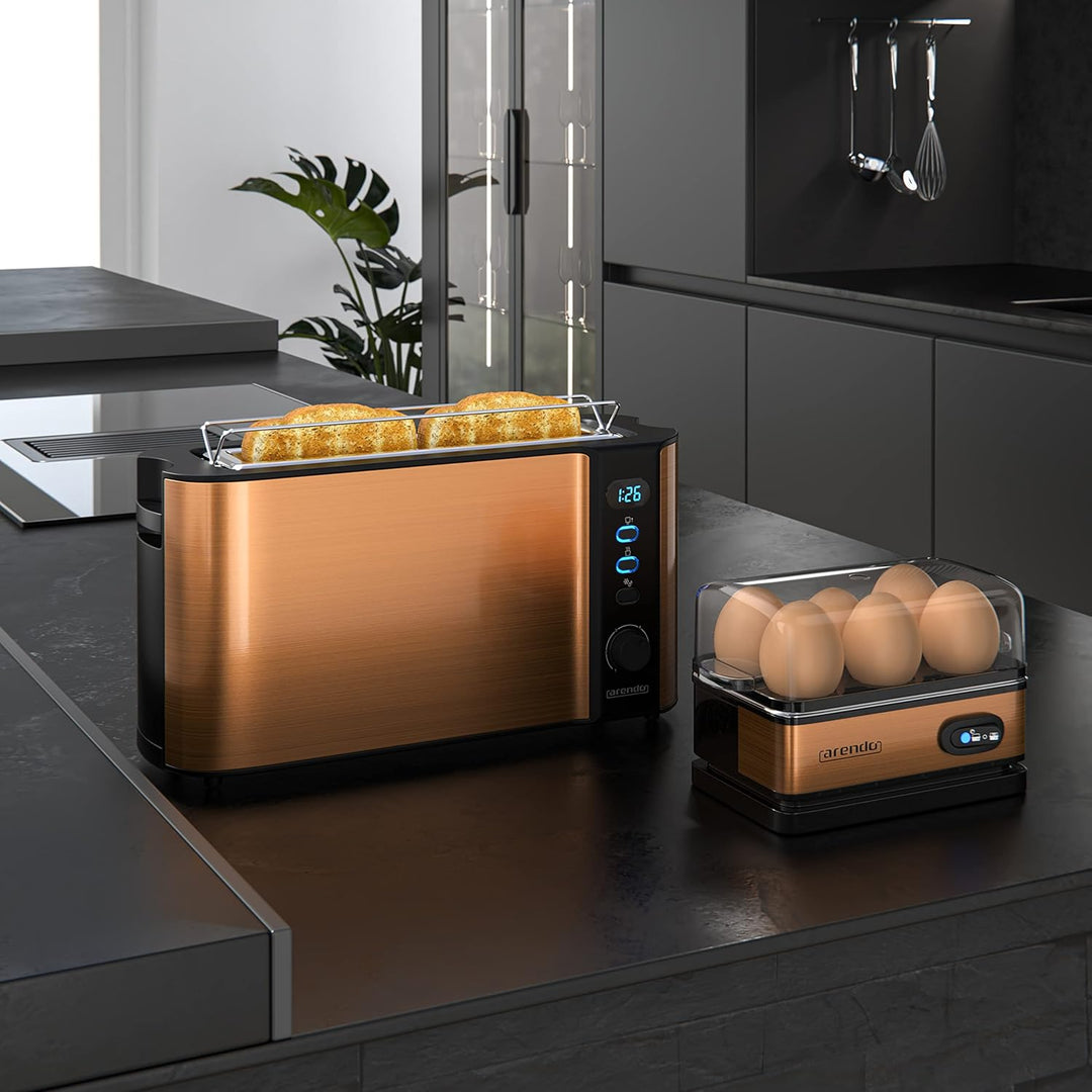 Arendo - SET Toaster FRUKOST mit Eierkocher SIXCOOK Edelstahl Kupfer – Toaster 2 Scheiben, LED-Displ