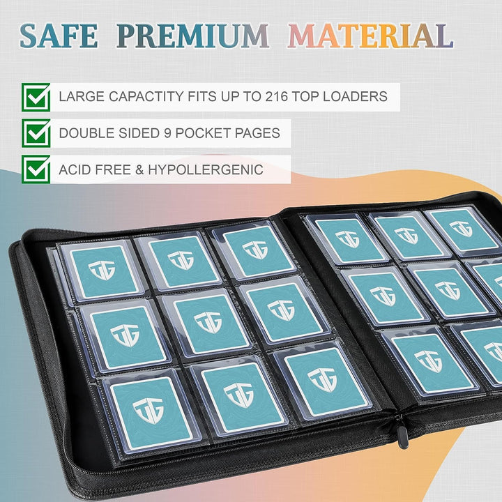 TCGUARD Toploader Sammelkarten Album für 216 Toploader, 9 Fächer Toploader Binder mit Hüllen für 3"x