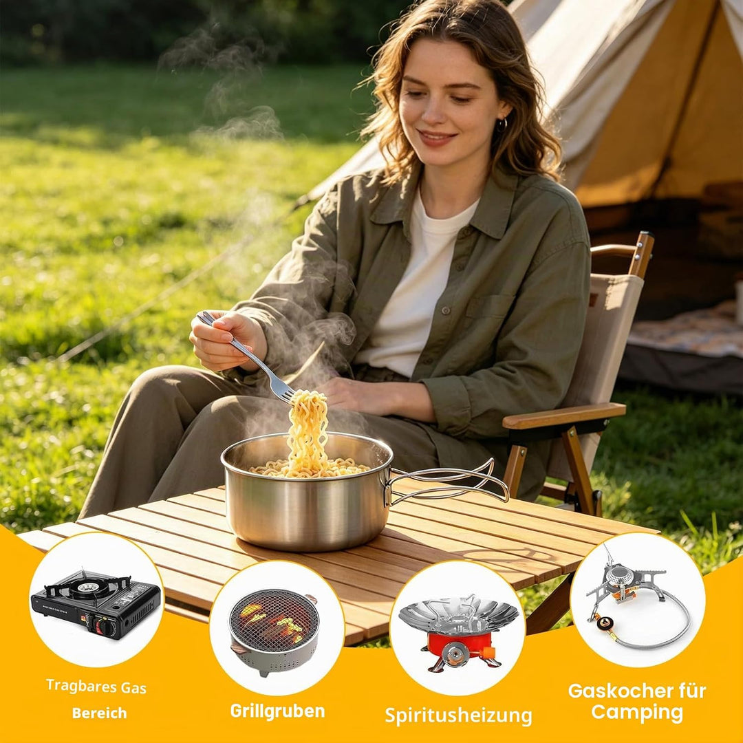 Camping Kochgeschirr Set, Camping Geschirr Set Edelstahl Camping Topf mit Pfanne Outdoor Kochgeschir