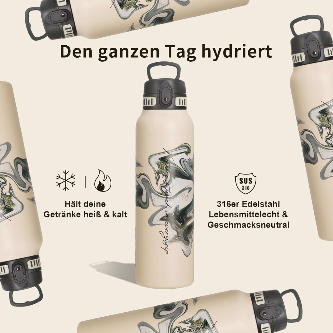 UZSPACE Edelstahl Trinkflasche 1l (970ml), Isolierte Thermosflasche mit 1-Klick-Öffnung, 100% Auslau