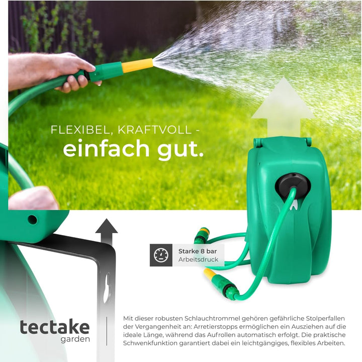 tectake® Schlauchtrommel Wandmontage, Gartenschlauch 1/2 Zoll, Wasserschlauch Aufroller, Schlauch Tr