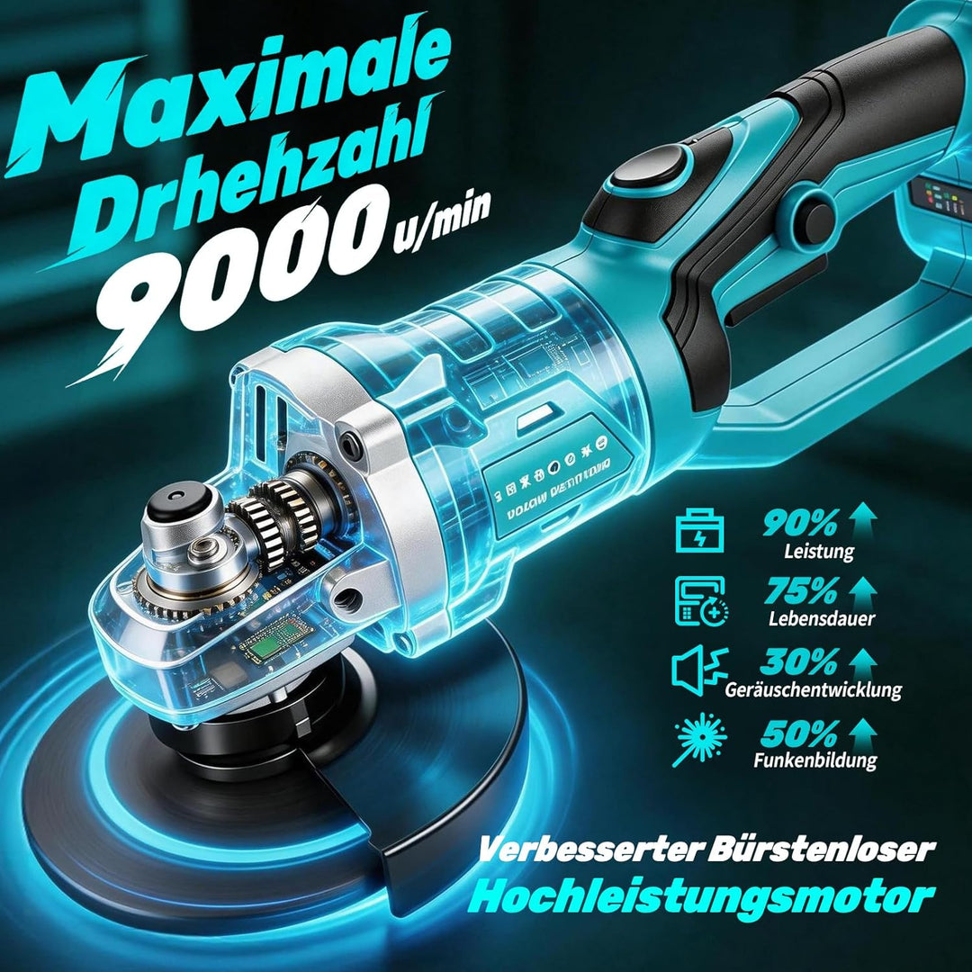 Yofuly Akku Winkelschleifer fur Maa-kita 18V Batterie, Akku Flex mit 2 * 4.0Ah Batterie, 180°Drehbar
