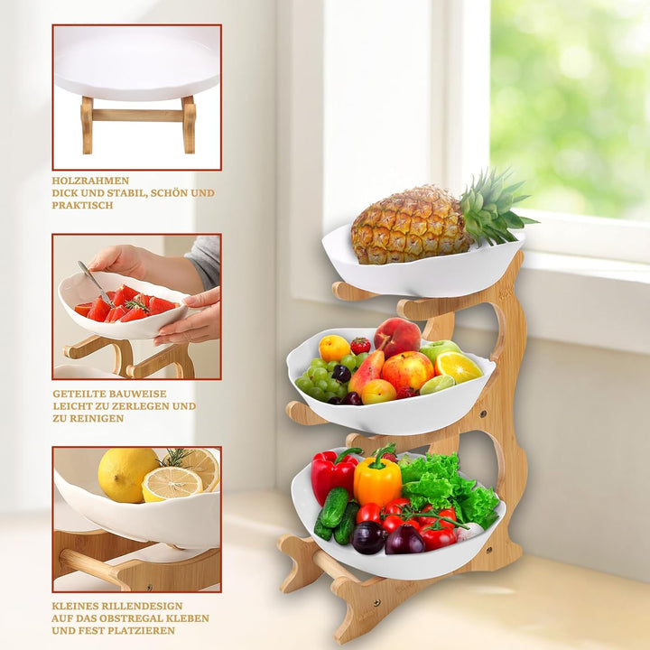 Obst Etagere mit 3 Etagen, Weiss Obstschalenständer 3 Stöckig Obstschale, Stabil & Ohne zu Zittern,