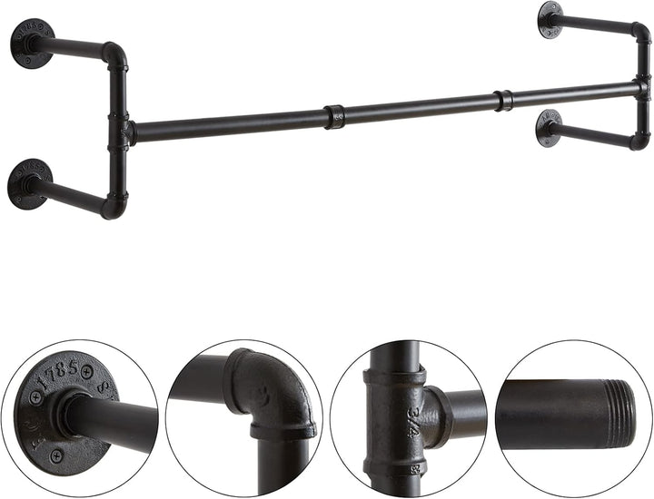 IBUYKE 127cm Kleiderstange Wandmontage 2er Set, Metall Industrial Garderobenstange Wandmontage mit 6
