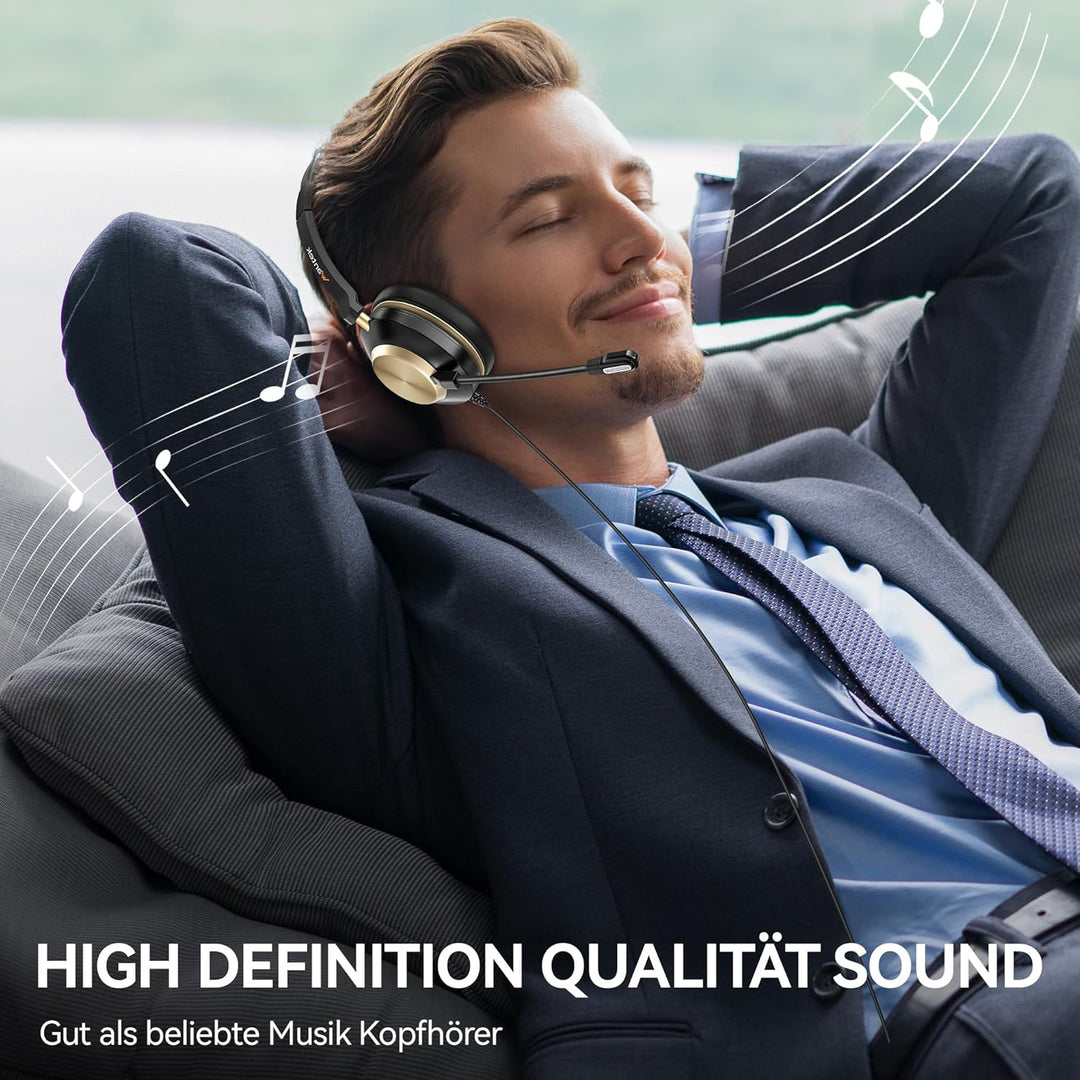 Wantek 882F Headsets mit Mikrofon Noise Cancelling und USB A 3,5mm Stecker Typ C Adapter für Call Ce