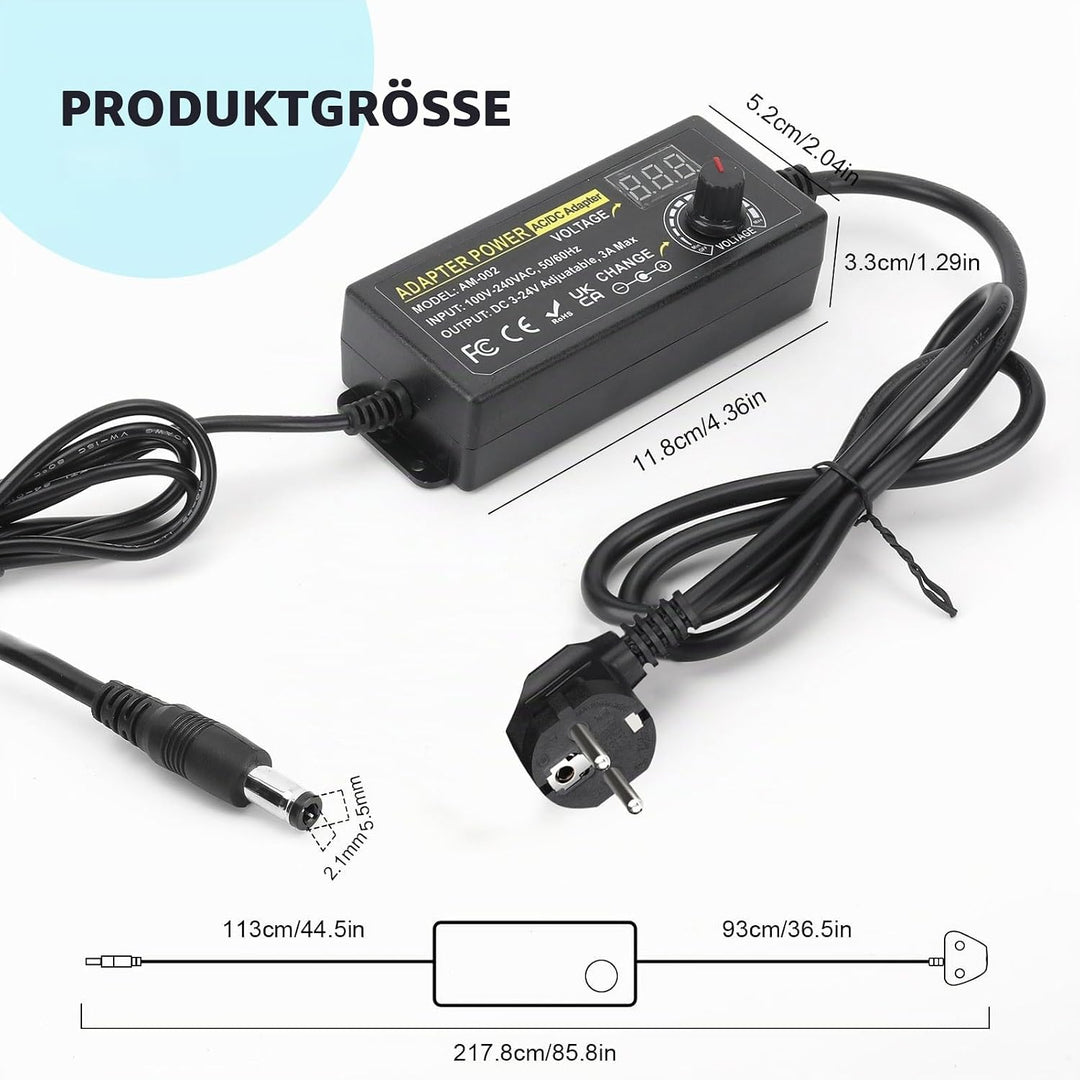 72W Universal Einstellbares Netzteil Adapter 100V-240V AC to DC 3V-24V 3A Konverter Netzteil,Einstel