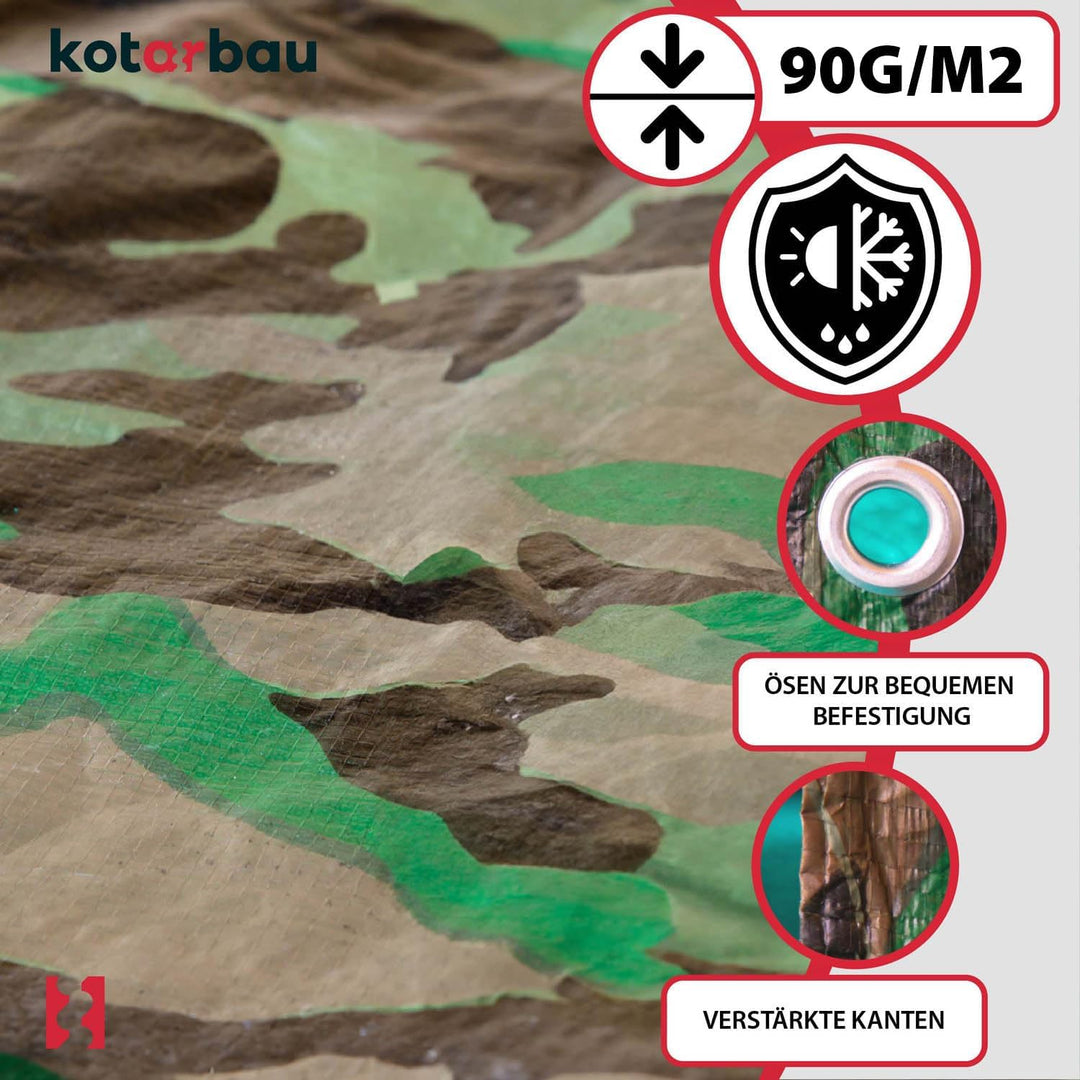 KOTARBAU® Gewebeplane 6x8 m Tarnfarbe 80g/m2 Abdeckplane Verstärkten Ösen Schutzplane Bauplane Wasse