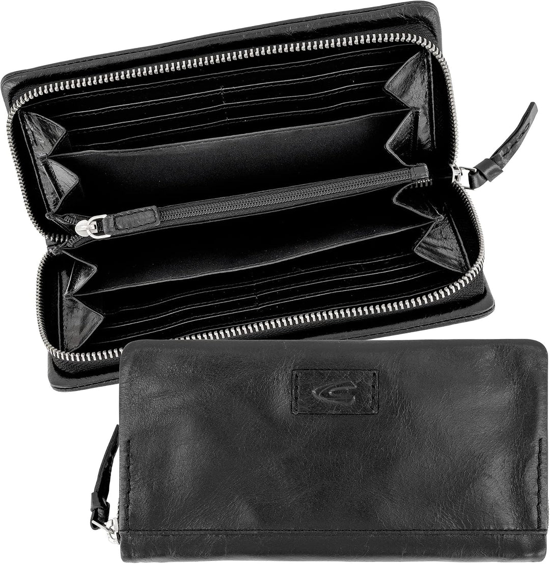 camel active bags Rise Damen Geldbörse Portemonnaie RFID Leder Gross Schwarz, Schwarz