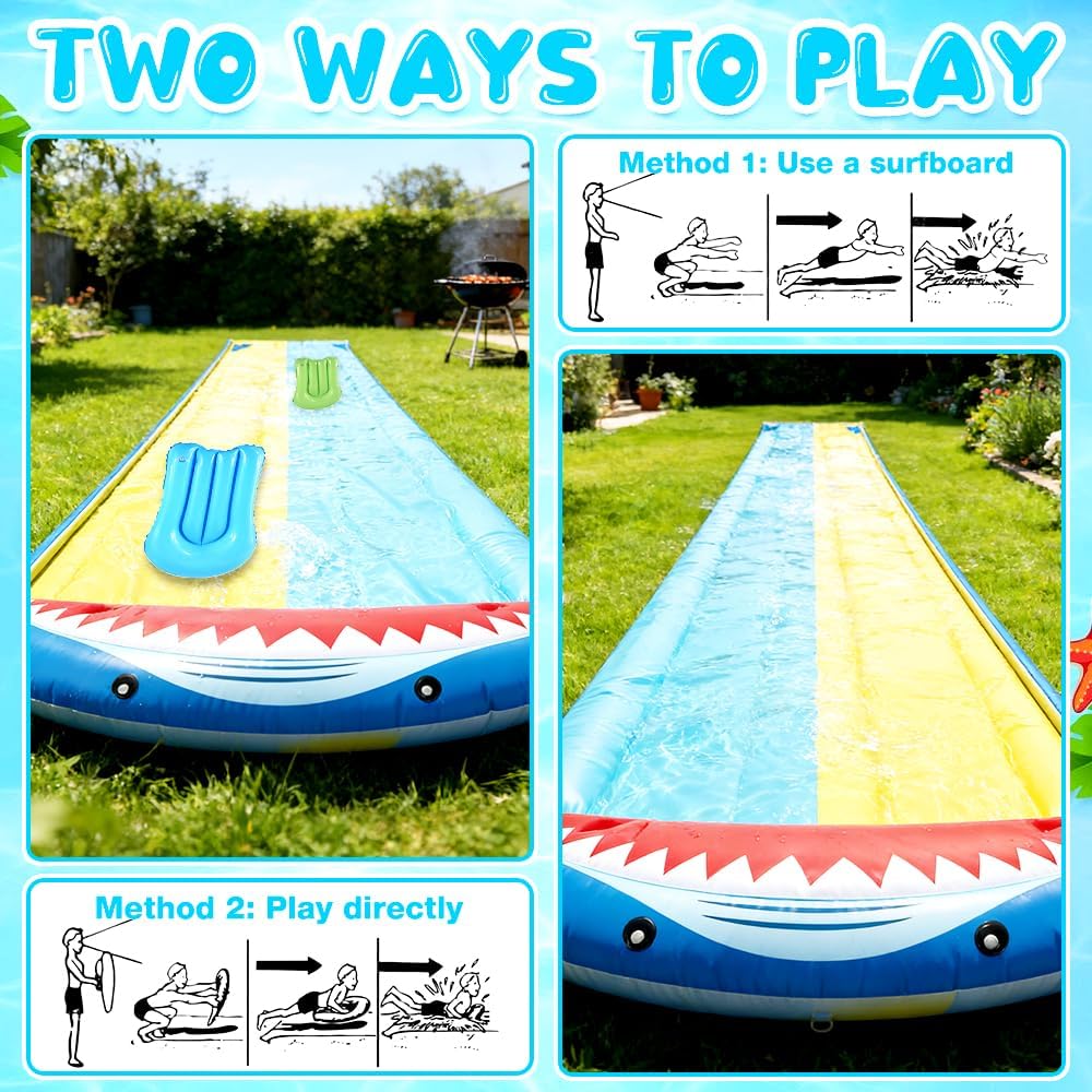 NAVESO Wasserrutsche Garten,Doppel Wasserrutsche mit 2 Bodyboards,Wasserrutschbahn,Wasser Rutschbahn