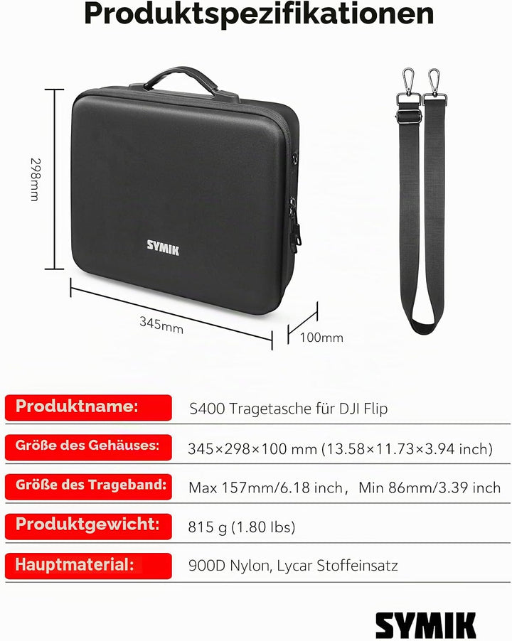 SYMIK Tasche für DJI Flip, Spritzwassergeschützt, Kompakte Umhängetasche, Schützende Aufbewahrungsta