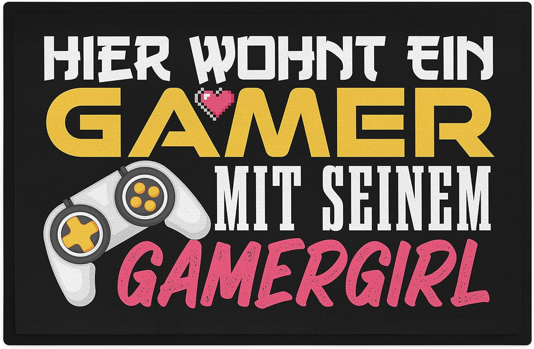 Trendation - Hier Wohnt EIN Gamer Gamergirl Geschenk Fussmatte Zocker Geschenkidee Lustig