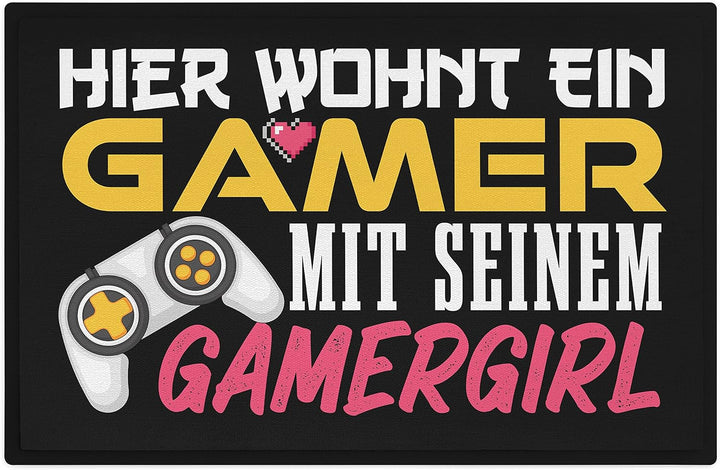 Trendation - Hier Wohnt EIN Gamer Gamergirl Geschenk Fussmatte Zocker Geschenkidee Lustig