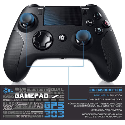 CSL - Wireless Controller für PS4 / PS4 Pro - Bluetooth Gamepad mit Dual Vibration Shock - kompatibe