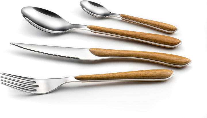 Amefa ECLAT Nature Besteckset, 24-teilig, Besteck Set für 6 Personen, braune Holz-Griffe, Spülmaschi