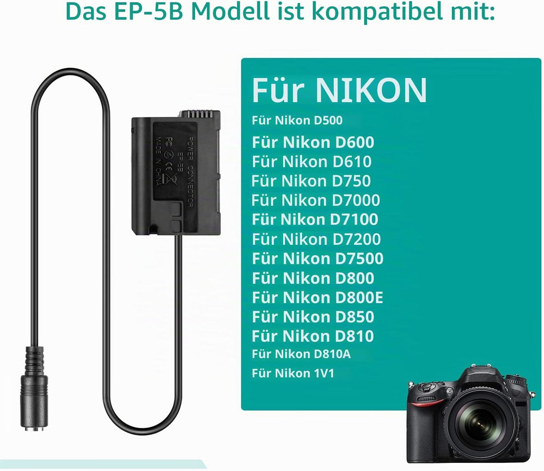 EH-5 Netzteil EP-5B DC-Koppler EN-EL15 Dummy-Akku für Nikon Z7 Z6 D7500 D7200 D7100 D7000 D850 D810