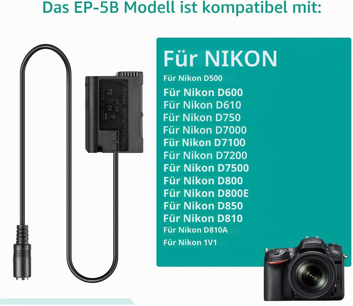 EH-5 Netzteil EP-5B DC-Koppler EN-EL15 Dummy-Akku für Nikon Z7 Z6 D7500 D7200 D7100 D7000 D850 D810