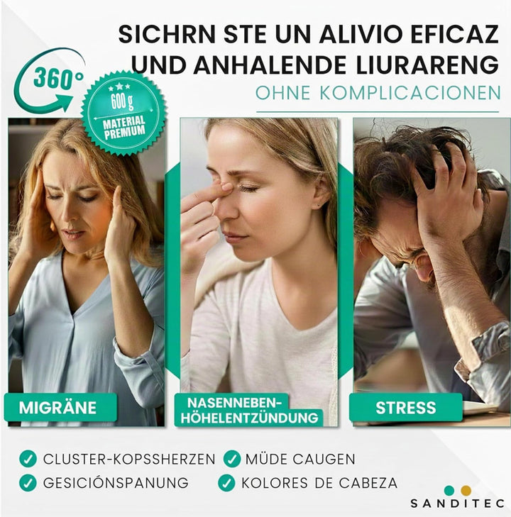 Migräne Maske 600g Gel – 360° Kühlmaske Gesicht & Augen für langanhaltende Kälte- und Wärmetherapie,