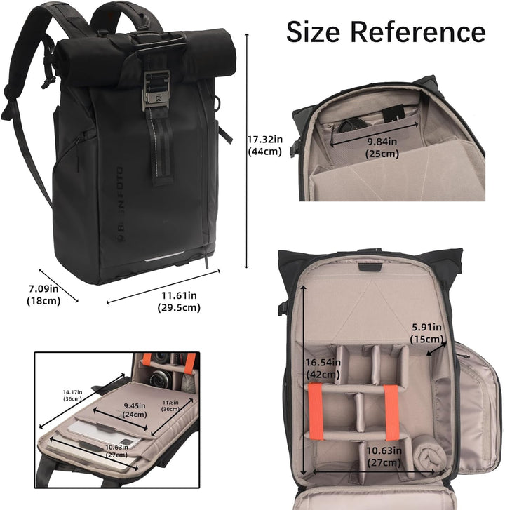 Besnfoto Kamerarucksack Wasserdicht, Fototasche Kameratasche für DSLR SLR spiegellose Kamera mit Lap
