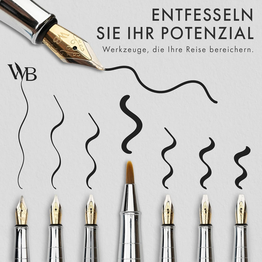 Kalligraphie Füllfederhalter Set Silber Chrom, Silber Chrom