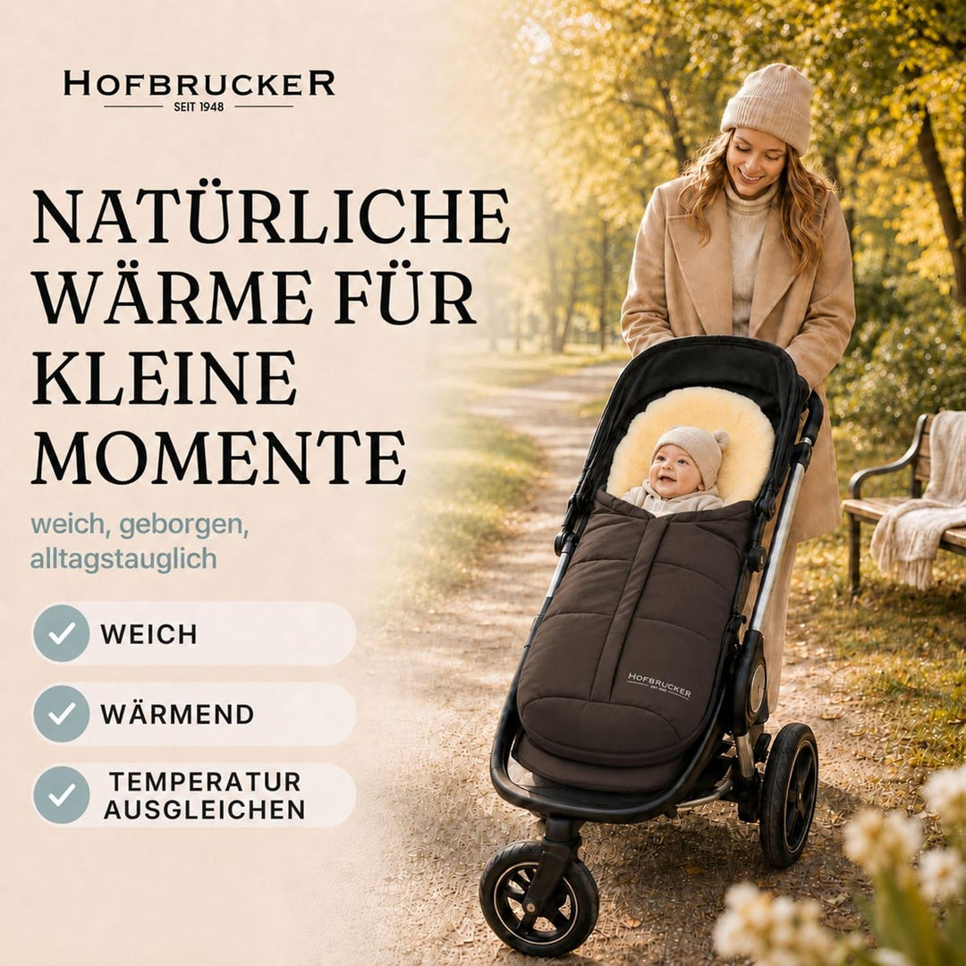 Hofbrucker Lammfell-Fusssack Eskimo für Babyschale, Kinderwagen, Buggy/Universeller Winterfusssack/F