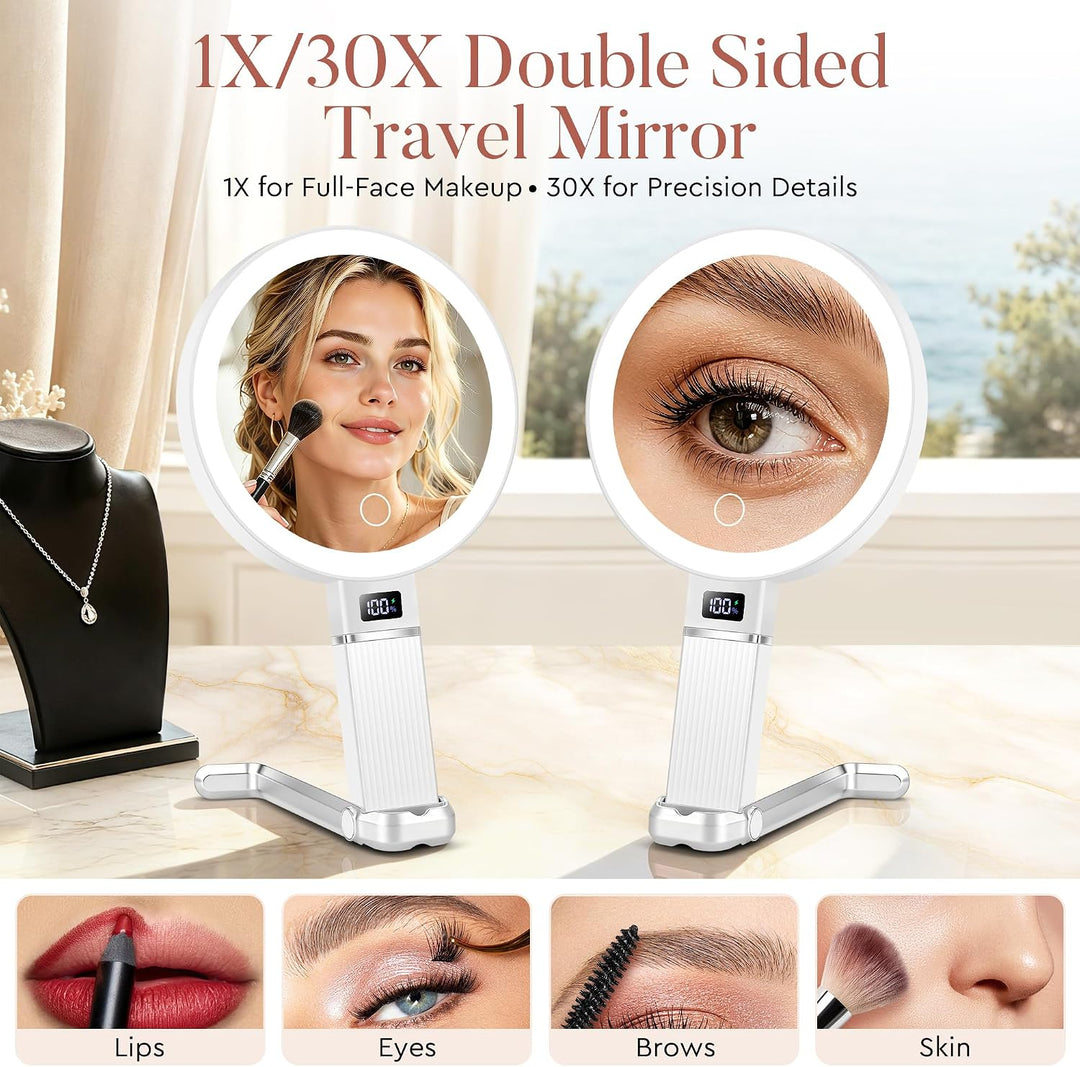 B Beauty Planet 30X/1X Vergrösserungsspiegel mit Licht, Höhenverstellbarer Schminkspiegel mit Beleuc
