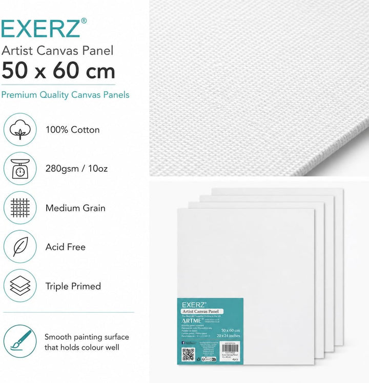 EXERZ 50x60cm Malkarton/Leinwand-Panele 4 Stück 0.3cm dick/Kunstleinwandtafel / 280GSM/ Vorgespannt