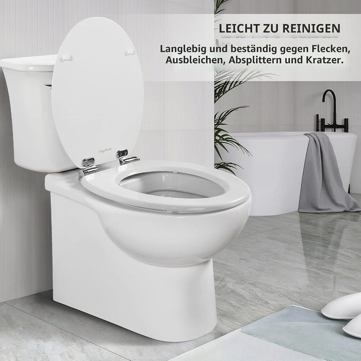 Angel Shield Weisser, langlebiger, sanft schliessender WC-Sitz, antibakteriell, verstellbare Scharni