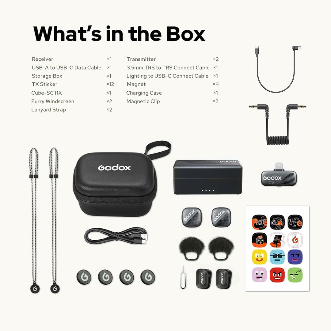 Godox Cube-C Combo Kit2 Wireless Lavalier Mikrofon für Kamera/iPhone/Android/PC,300m Reichweite, 48K