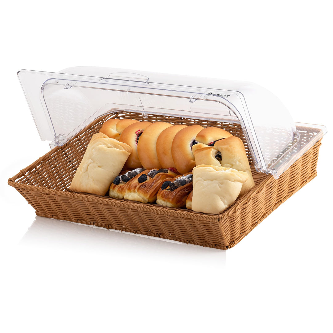 Mahlzeit Rattan Brotkorb mit Deckel | 53,5 x 33 x 25 cm | Brotkasten mit Sichtfenster, Brotkästchen