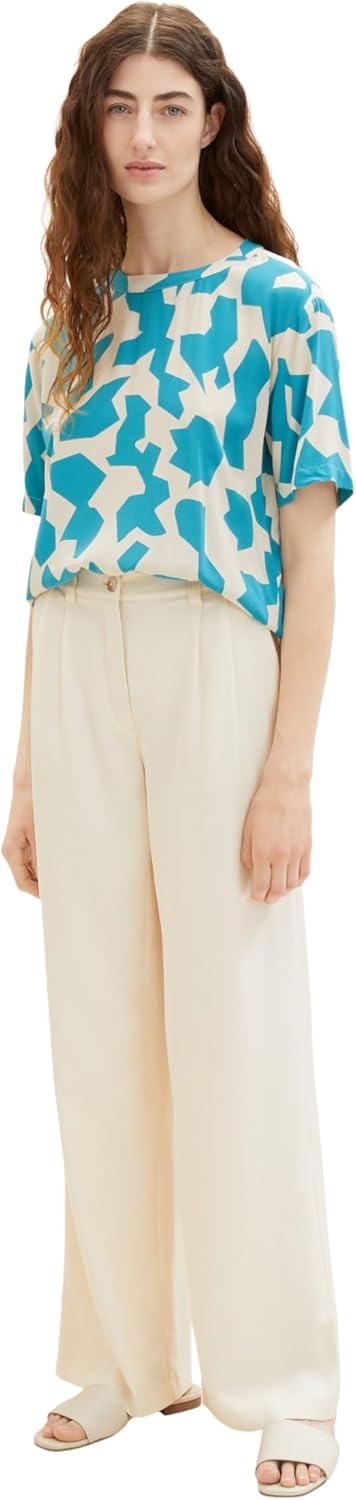 TOM TAILOR Damen T-Shirt Bluse 36 32146 - Petrol Big Abstract Design, 36 32146 - Petrol Big Abstract