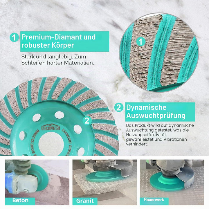 Diamant Schleifscheibe 125mm - Turbo-Segmente Diamant Schleiftopf für Beton, Granit, Marmor, Mauerwe