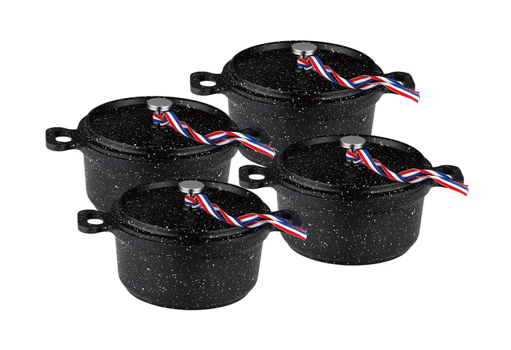 Kamberg – 0008199 – Set aus 4 Minischmortöpfen mit 12 cm Durchmesser, rund, schwarz – Aluminiumguss 