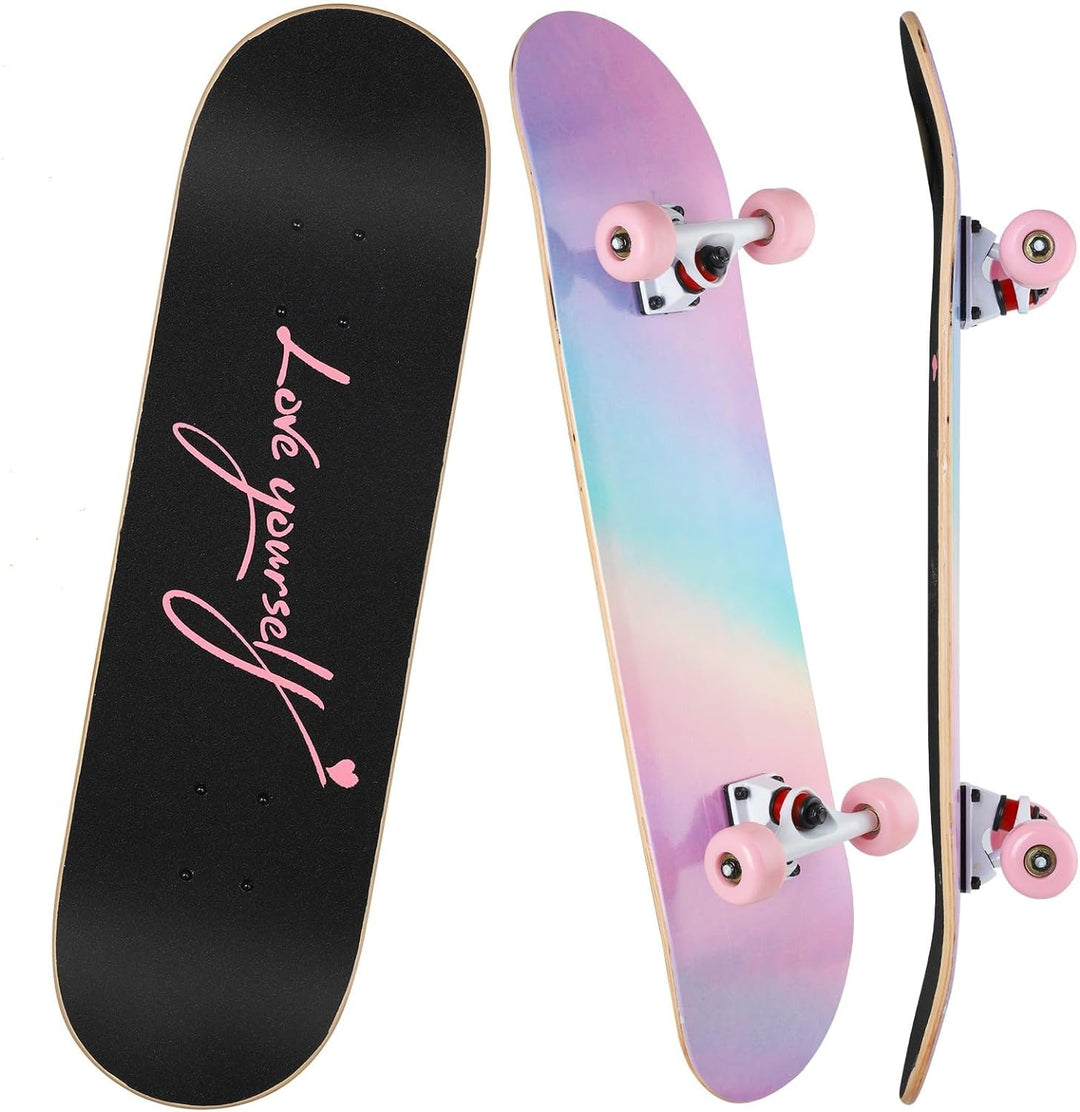 ILAHUI Skateboard Mädchen Erwachsene Kinder Teenager - 7 Stöckiges Ahorn Deck 80 X 20 cm mit Rucksac
