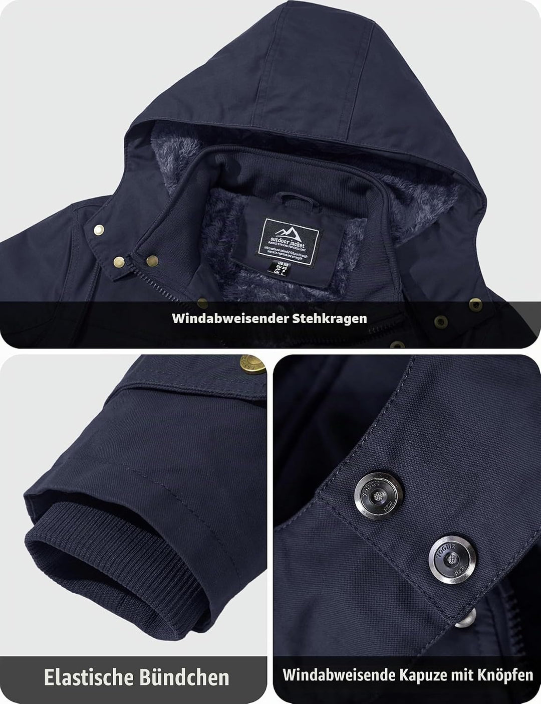 MAGCOMSEN Winterjacke Herren Warm Gefüttert Jacke Fleece Winterparka Winddicht Outdoor Übergangsjack