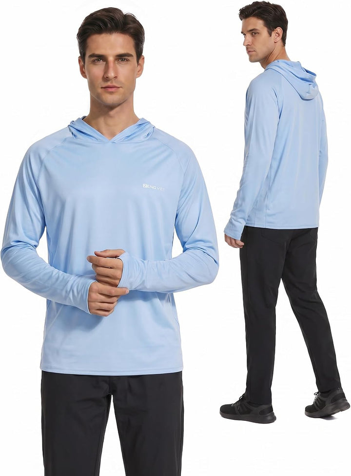 Herren Langarm Rashguard Kapuzenpullover UPF50+ Shirt Rashguard Angelbekleidung UV Sonnenschutz Surf