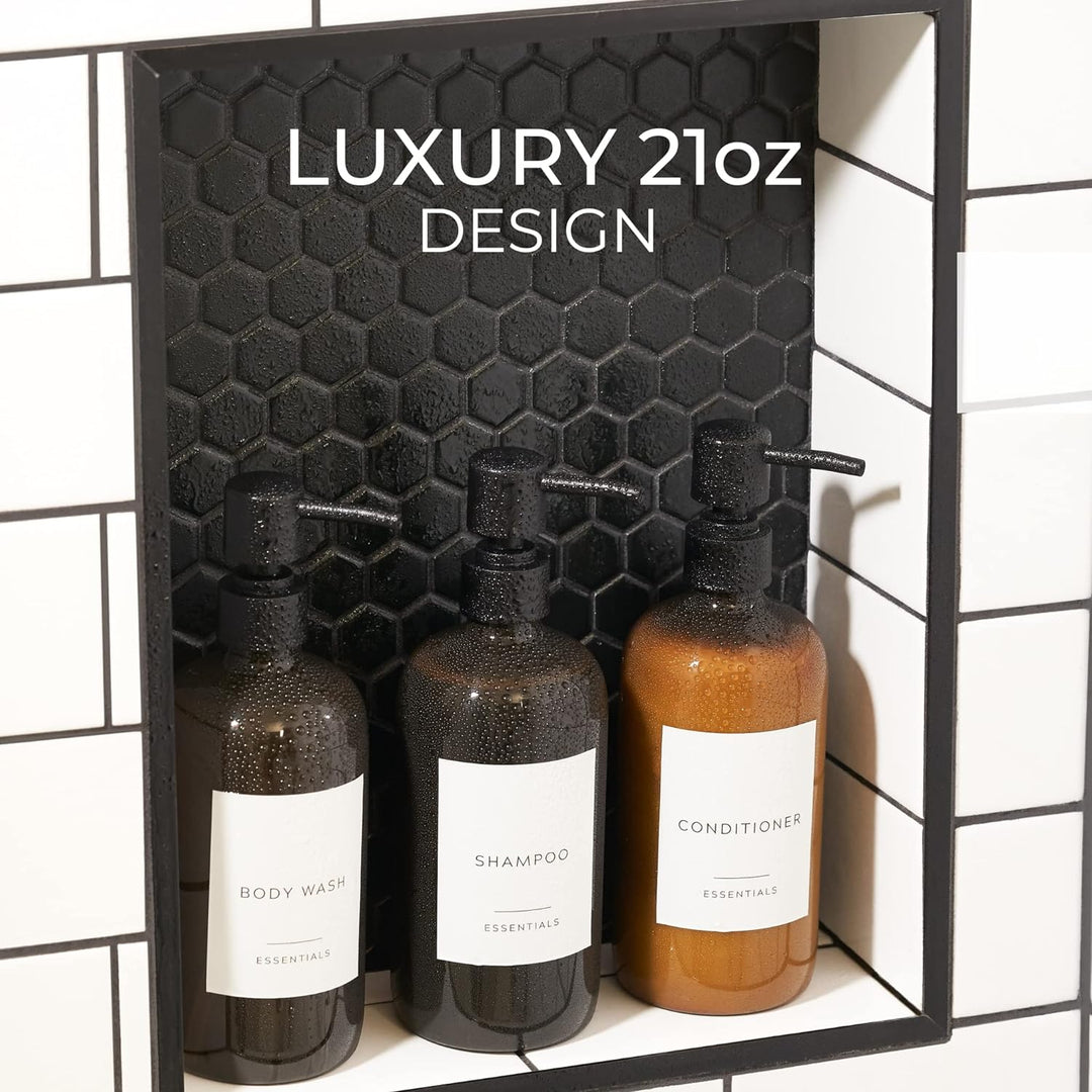 Stylischer Shampoo- und Spülungsspender, Set mit 3 Stück, Moderne 600 ml Duschseife, PET-Flaschen mi