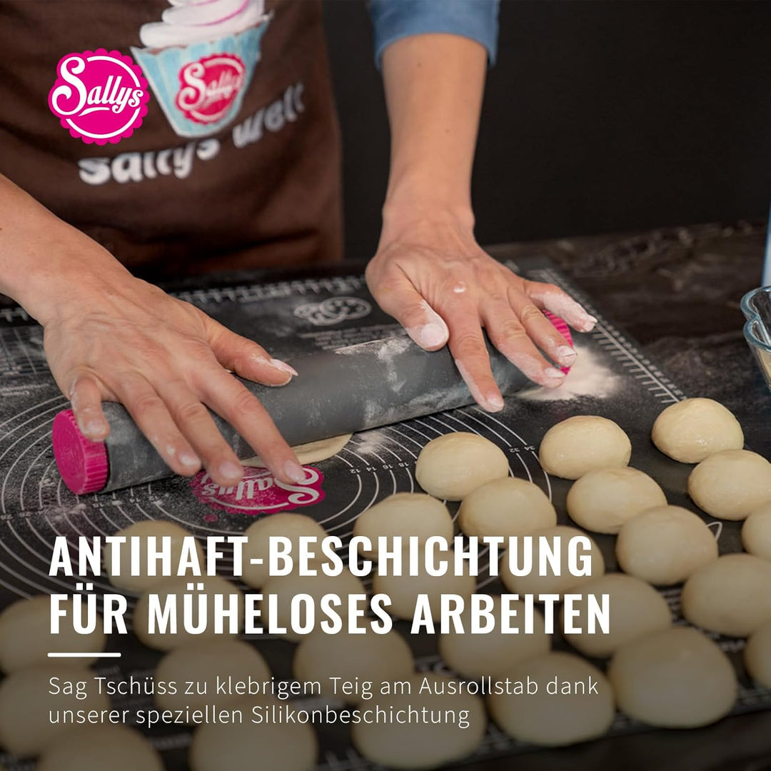 Sallys Profi Ausrollstab- 30 cm, Antihaftbeschichtetes Nudelholz aus Silikon, Teigroller mit abnehmb