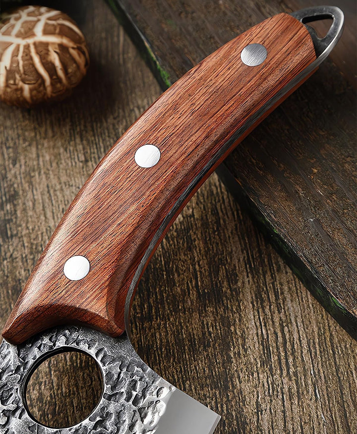 Küchenmesser für alle Zwecke mit Lederholster,Handgeschmiedetes Küchenmesser mit Holzgriff, Japanisc