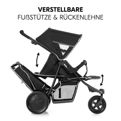 hauck Dreirad Geschwisterkinderwagen Freerider inkl. Regenverdeck, Tandem für 2 Kinder, Höhenverstel