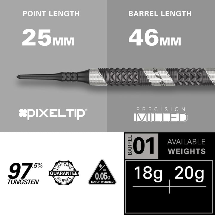Target Darts 975 Ultra Marine 97.5% Wolfram Soft Tip Dart Satz with K-Flex 18G, 18G