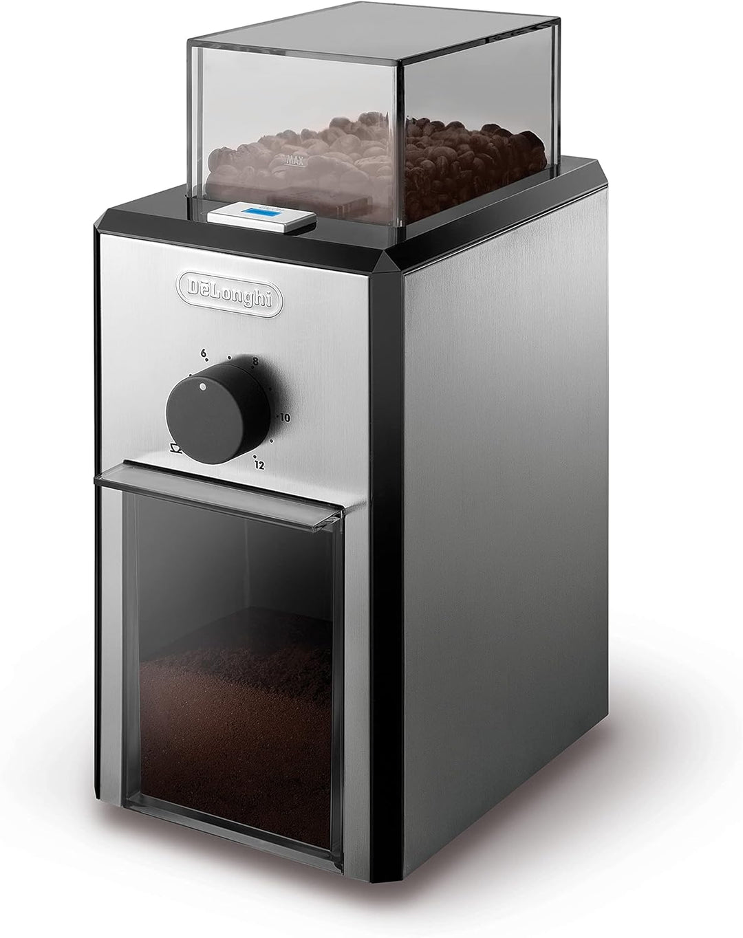 De'Longhi KG89 KG 89 Professionelle Kaffeemühle für bis zu 12 Tassen, Kunststoffgehäuse, silber, 110