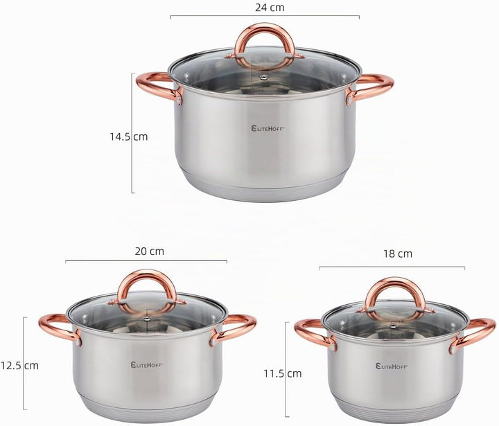 EliteHoff Topfset Induktion, Kochtopf Set mit Glasdeckel, 7-lagiger Edelstahl Topf- & Pfannensets mi
