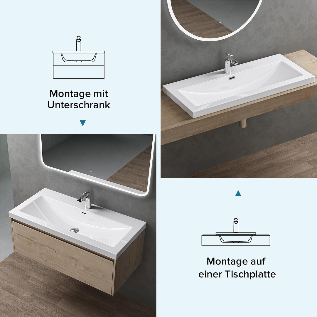 Design Waschbecken Colossum01, Weiss aus Gussmarmor, Waschtisch, Waschplatz, Einbauwaschbecken, BTH: