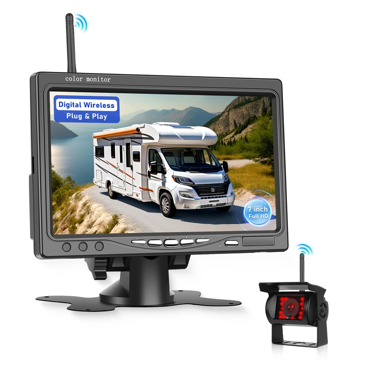 Hodozzy Kabellose Digitale Rückfahrkameras mit 7 Zoll IPS Bildschirm, wasserdichte IP68 Rückfahrkame