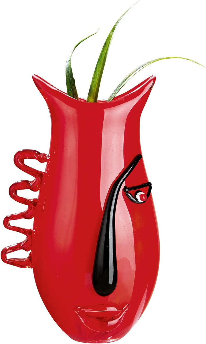 GILDE GLAS art Vase - Geschenke Hochzeit - Frauen - Deko modern - H 31 cm Höhe 33 cm 3_rot-schwarz,