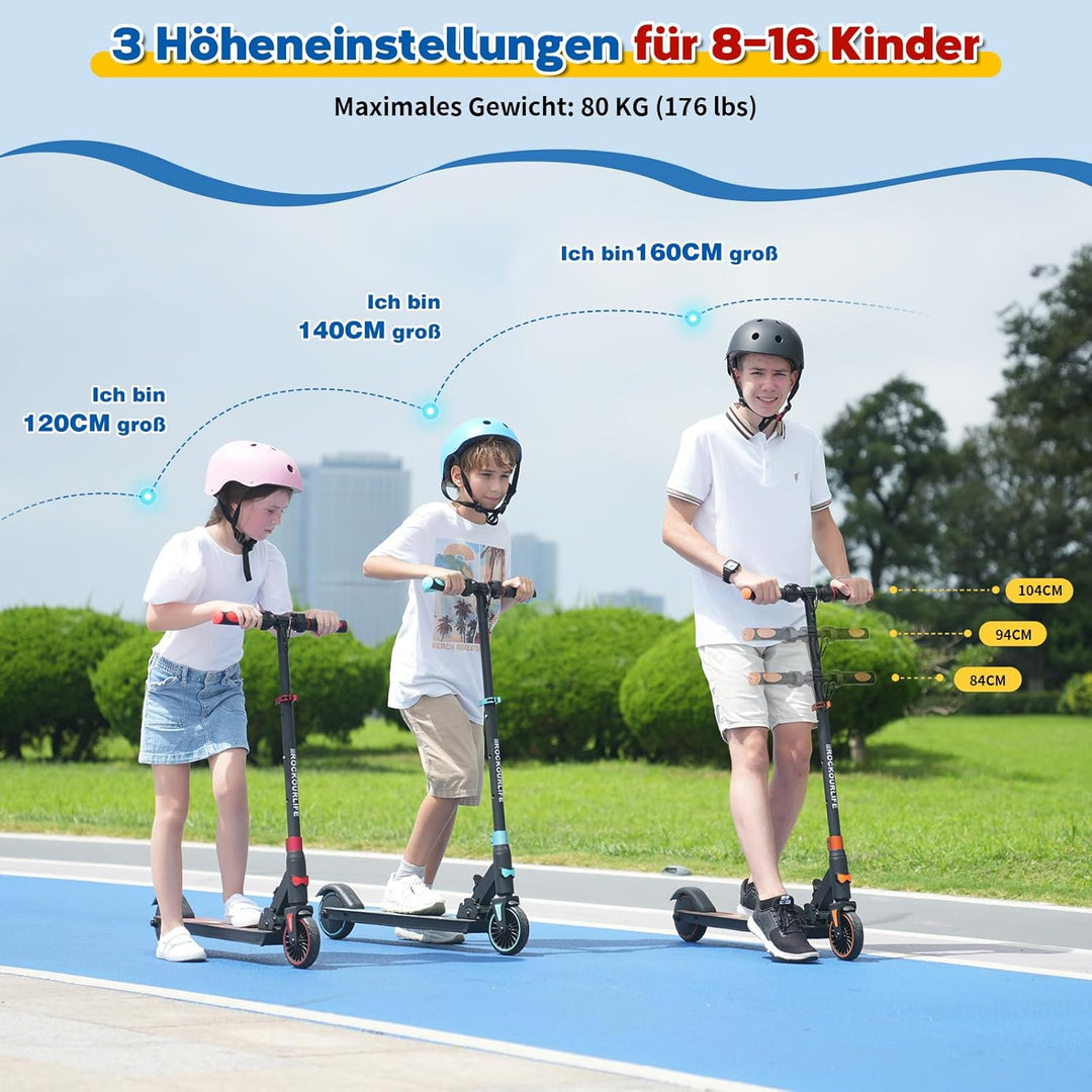 RCB TECH E-Scooter Kinder (8-12-16 Jahre) - Faltbarer Elektroroller für Kinder - Max Reichweite 16 K