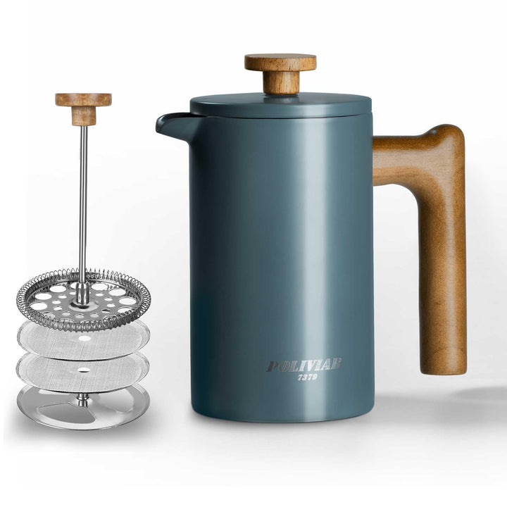Poliviar French Press Kaffeebereiter 600 ml/21oz, Doppelwandige Isolierte Kaffeekanne und Teebereite
